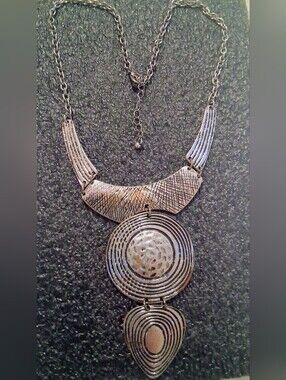 Statement Silver-Tone Textured Pendant Necklace - Women Jewelry